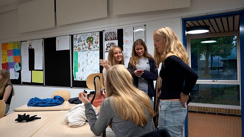 Pupils at Trongårdsskole chatting before the school day starts