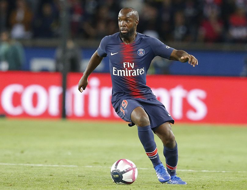 Lassana Diarra, joueur, lors d'un match de football de Ligue 1 opposant Paris-Saint-Germain à Saint-Etienne au Parc des Princes à Paris, le 14 septembre 2018.
