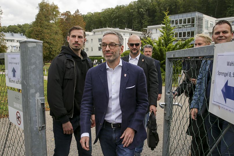 Herbert Kickl, leader of the Freedom Party of Austria leaves a polling station in Purkersdorf, Austria.