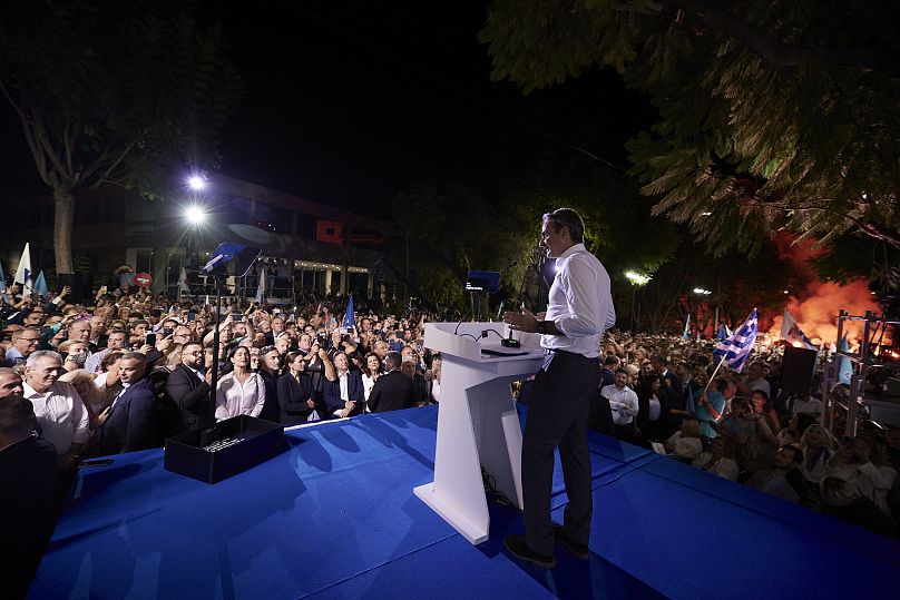 Ο πρωθυπουργός και πρόεδρος της ΝΔ Κυριάκος Μητσοτάκης μιλάει στην εκδήλωση "Πάμε Ρηγίλλης", για τη συμπλήρωση 50 χρόνων από την ίδρυση της Νέας Δημοκρατίας