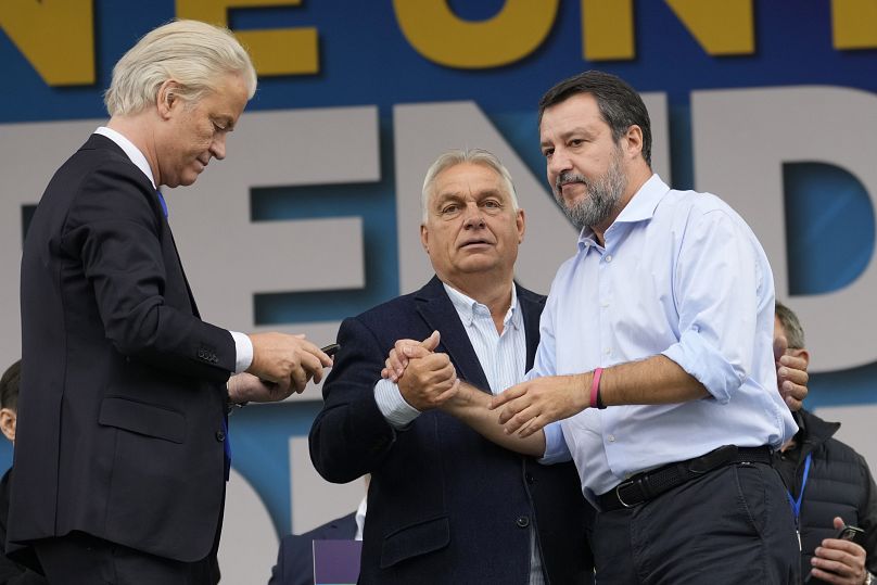Matteo Salvini, Viktor Orbán, et Geert Wilders à Pontida, le 6 octobre 2024
