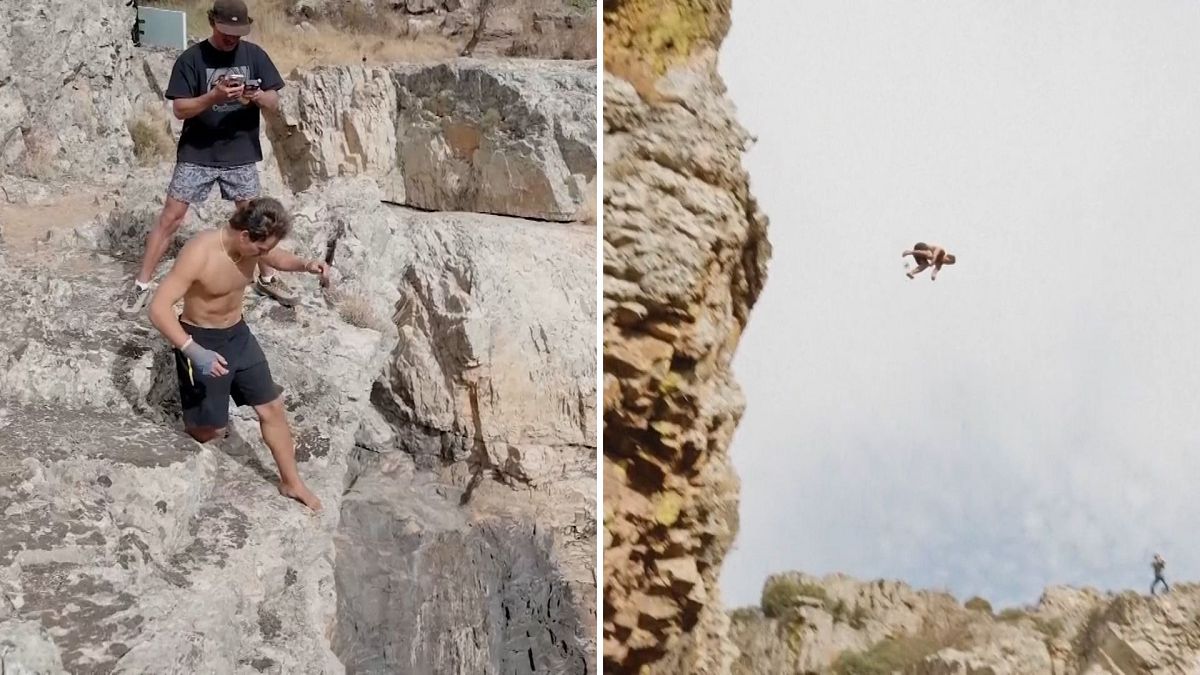 Come Girardot sets death diving world record with jaw-dropping 44-metre cliff jump