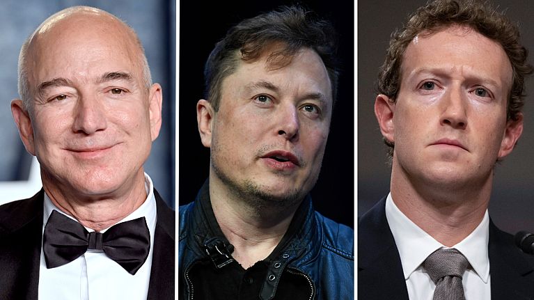Jeff Bezos (left), Elon Musk (centre), and Mark Zuckerberg (right) Jeff Bezos (left), Elon Musk (centre), and Mark Zuckerberg (right)