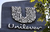 A Unilever logo is displayed outside the head office of PT Unilever Indonesia Tbk. in Tangerang, Indonesia, Tuesday, Nov. 16, 2021. 