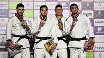 Alcuni dei judoka premiati nella terza giornata del Grand Slam di Abu Dhabi