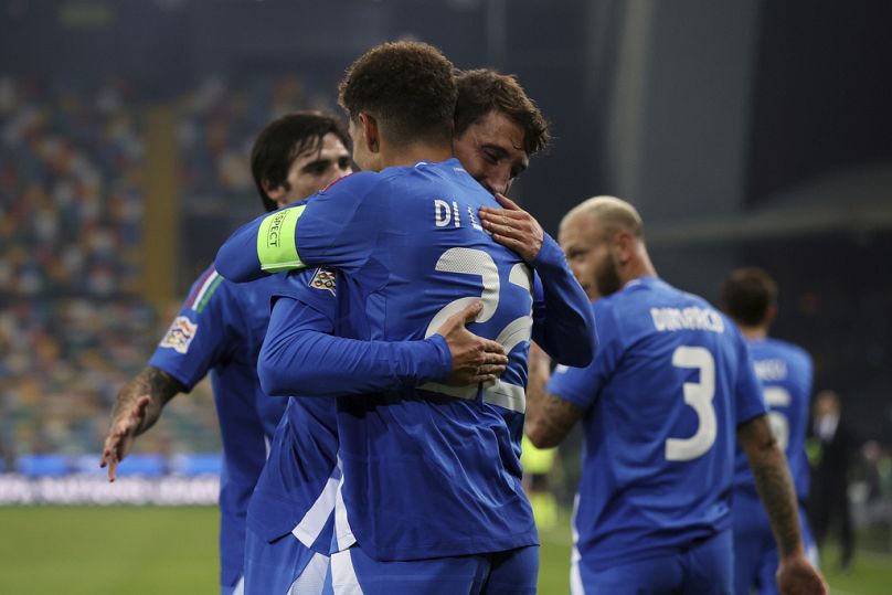 Giovanni Di Lorenzo festeggia il suo secondo goal, Udine, 14 ottobre 2024