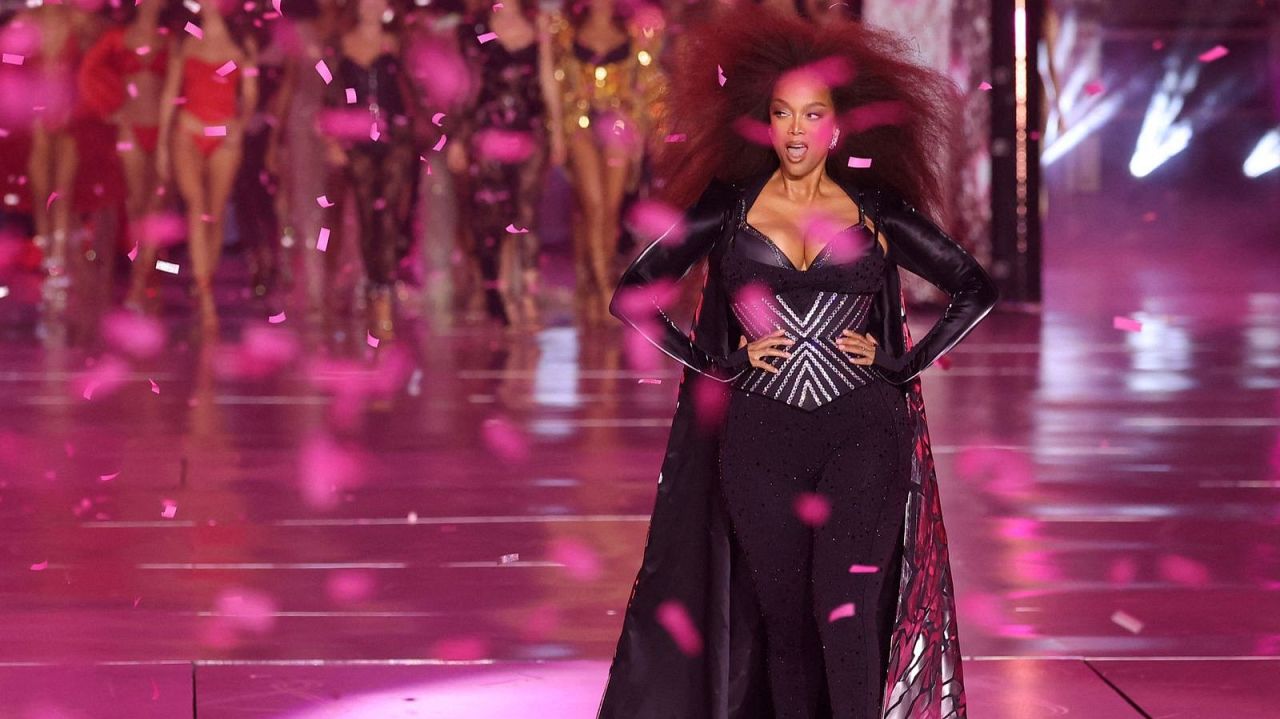 Tyra Banks walks the runway during the Victoria's Secret Fashion Show