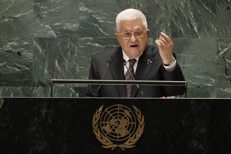 Mahmúd Abbász az Egyesült Nemzetek közgyűlésén, 2024 szeptember 26. 