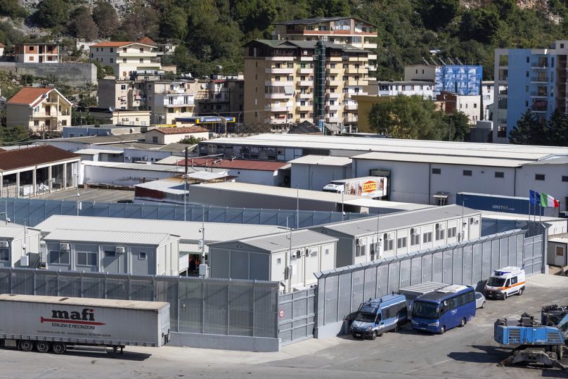 Migrant processing centre at the port of Shengjin, northwestern Albania Wednesday, Oct. 16, 2024