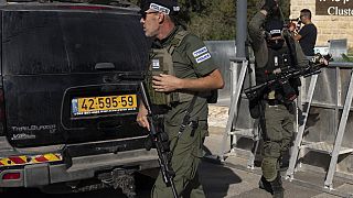 Israeli security forces secure road near where Israel's government says a drone launched toward Israeli Prime Minister Benjamin Netanyahu's house in Caesarea, Oct. 19th 2024