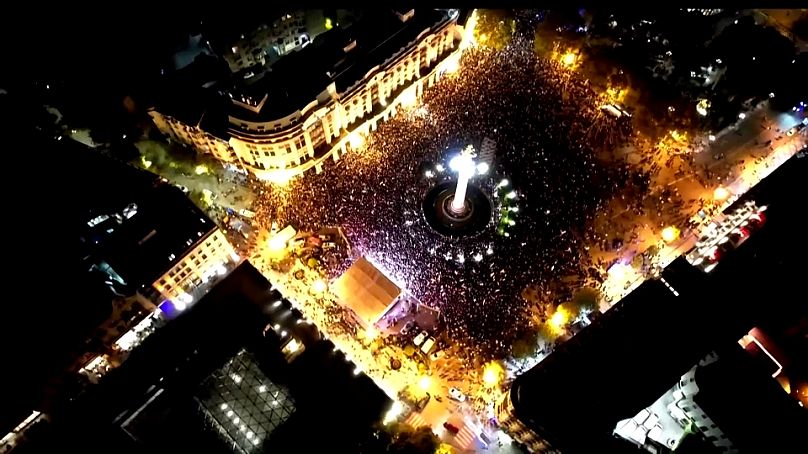 Tens of thousands of pro-European protesters march through Tbilisi, 20 October, 2024