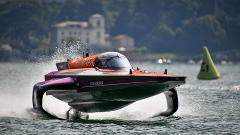 The Team Rafa boat at the Lake Como race of the E1 championship 
