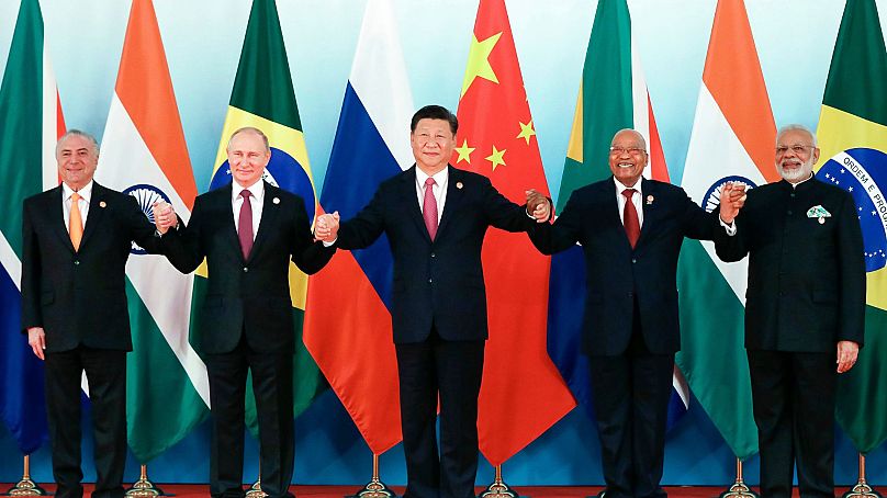 World leaders pose during the BRICS summit in Xiamen, China, on 4 September 2017