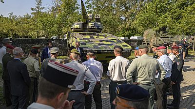 A prototype of the "Skyranger" air defence system from the German armaments company Rheinmetall on display. Dresden, Germany. 29 August 2024.