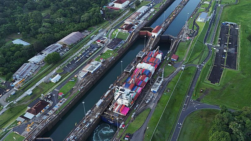 A cargo ship traverses the Agua Clara Locks of the Panama Canal in Colon, Panama, Monday, Sept. 2, 2024. 