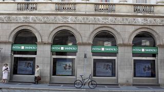 A view of an Intesa Sanpaolo bank branch in Milan, Italy,Thursday, Sept. 22, 2011. 