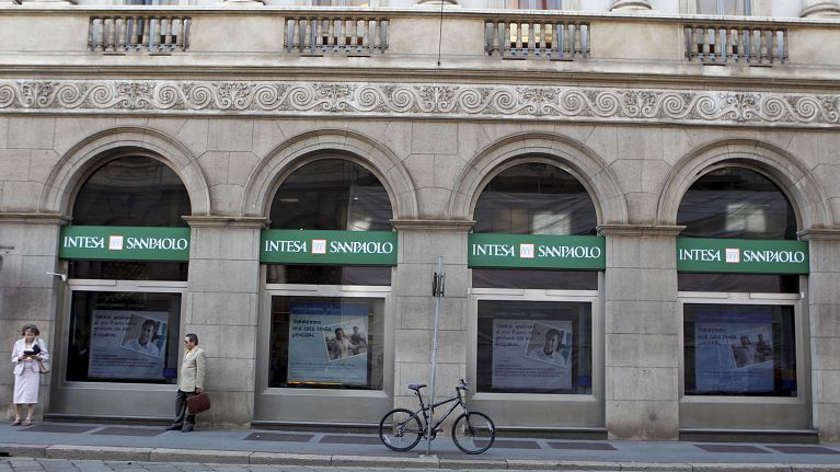 A view of an Intesa Sanpaolo bank branch in Milan, Italy,Thursday, Sept. 22, 2011. 