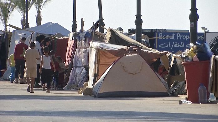 Aftermath of Israeli airstrikes in Beirut, displaced people seek shelter