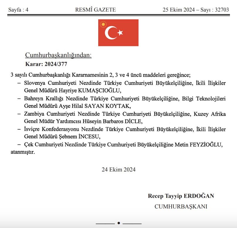 Resmi Gazete'nin 25 Ekim Cuma günü tarihli sayısı