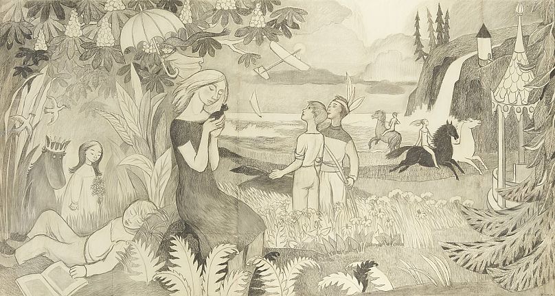 "Sketch for Bird Blue, 1953."
