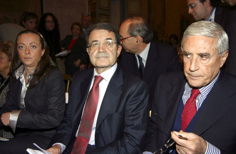 Giorgia Meloni, Romano Prodi és Franco Marini az „Infanzia Napom” Rómában 2006. november 20-án