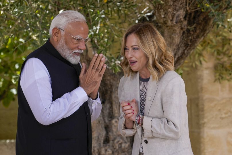 Narendra Modi indiai kormányfővel a G7 csúcson - Borgo Egnazia, 2024. június 14.