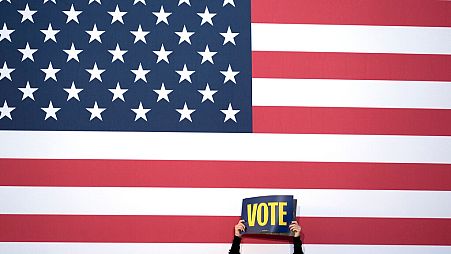 A supporter holds up a sign at a campaign rally for Democratic presidential nominee Vice President Kamala Harris at Burns Park in Ann Arbor, Mich., Monday, Oct. 28, 2024. 