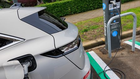 Public charging station for electric vehicles in Brussels, Belgium.