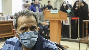  Iranian-German national Jamshid Sharmahd attends his trial at the Revolutionary Court, in Tehran, Iran, in February 2022