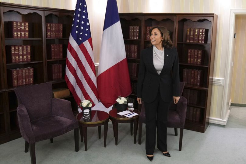 US Vice President Kamala Harris waits for a meeting with French President Emmanuel Macron at the Munich Security Conference, February 2023.