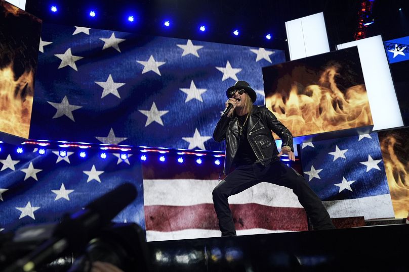 Kid Rock performs during the 2024 Republican National Convention at the Fiserv Forum, July 18, 2024