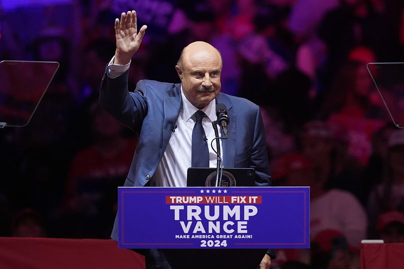 Dr. Phil speaks before Republican presidential nominee former President Donald Trump at a campaign rally at Madison Square Gardens