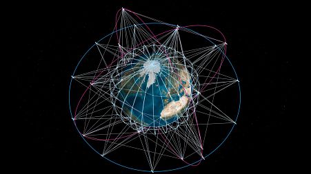 Grafika prikazuje konstelaciju međusobno povezanih satelita koje bi IRIS2 mogao koristiti do 2030. godine. 