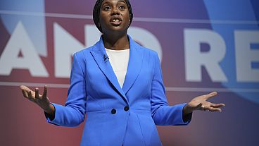 Britain's Member of Parliament Kemi Badenoch speaks after being elected as the new leader of the opposition Conservative Party, in London, Saturday, Nov. 2, 2024.