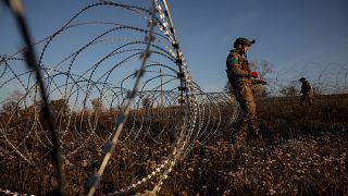 Provided by Ukraine's 24th Mechanised Brigade press service - Servicemen install anti-tank landmines along the front line near Chasiv Yar town in Donetsk region, Oct. 30, 2024