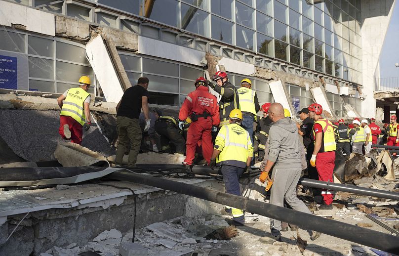 Rescue crews search through the rubble after a concrete canopy collapsed at Novi Sad railway station, 1 November, 2024