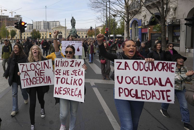 Protesters march through Belgrade after 14 people were killed at Novi Sad railway station, 3 November, 2024