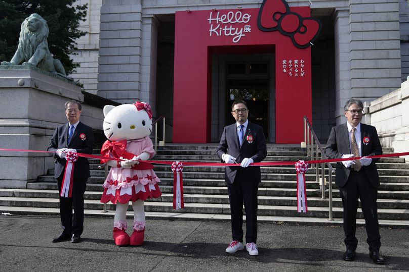 Hello Kitty attends the opening ceremony of the exhibition "As I change, so does she," marking the 50th anniversary of Hello Kitty at the Tokyo National Museum