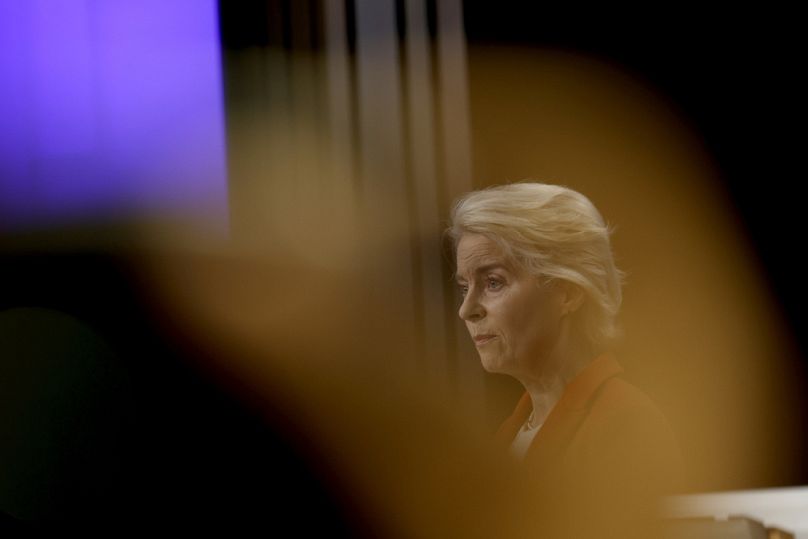 European Commission President Ursula von der Leyen speaks during a media conference at an EU summit in Brussels, 17 October 2024