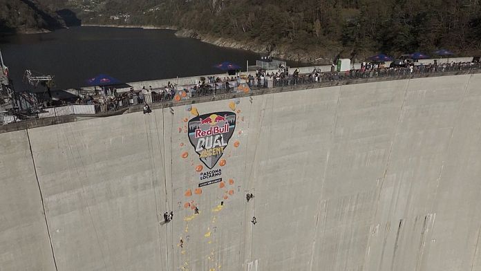 Austrian team sets record at top of Swiss Verzasca dam