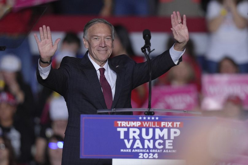 Former Secretary of State Mike Pompeo speaks before Republican presidential candidate former President Donald Trump at a campaign rally, Monday, Nov. 4, 2024, in Reading, Pa.