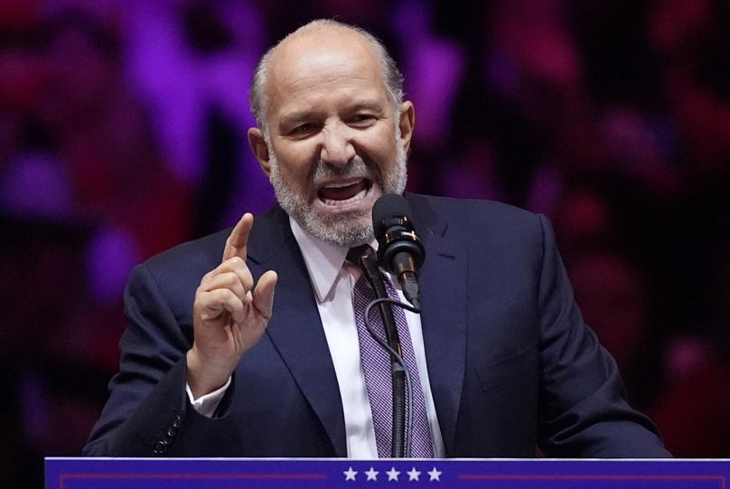 Howard Lutnick speaks before Republican presidential nominee former President Donald Trump at a campaign rally at Madison Square Garden, Sunday, Oct. 27, 2024, in New York.