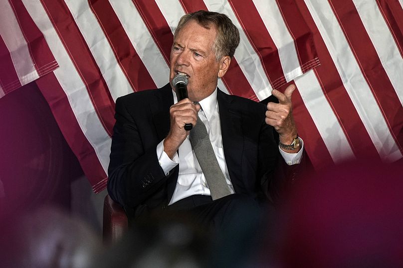 El exrepresentante comercial de Estados Unidos, Robert Lighthizer, habla durante una reunión el martes 3 de septiembre de 2024 en apoyo del candidato presidencial republicano.