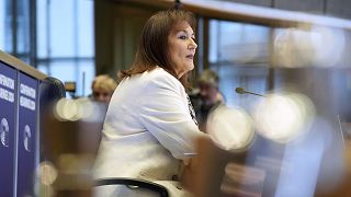 Croatia's Dubravka Suica, nominee for European Commissioner for the Mediterranean, during her confirmation hearing at the European Parliament in Brussels on 5 Nov., 2024.