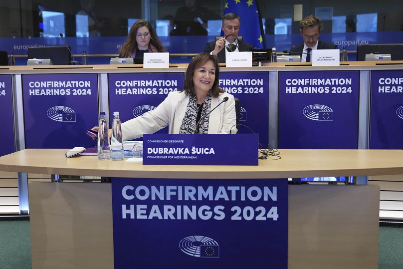 Dubravka Šuica, candidate au poste de commissaire européen pour la Méditerranée, pose avant son audition au Parlement européen à Bruxelles, le mardi 5 novembre 2024.