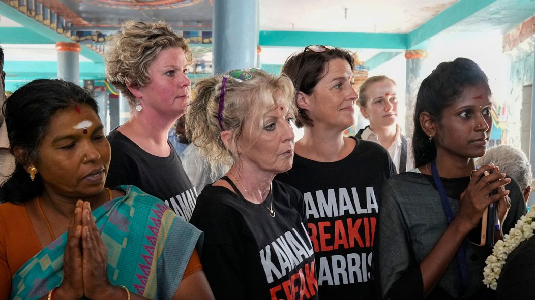 Tourists join in special prayers for a Harris victory in Thulasendrapuram, the ancestral village of Harris in India