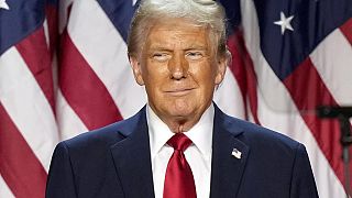 Republican presidential nominee former President Donald Trump is pictured at an election night watch party, Wednesday, Nov. 6, 2024, in West Palm Beach, Fla.
