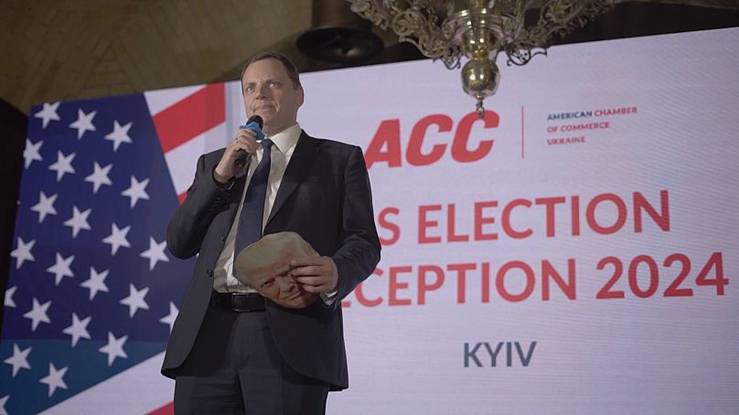 Andy Hunder, President of the American Chamber of Commerce in Ukraine, gives a speech following the presidential results, Kyiv, Ukraine, 06/11/2024.