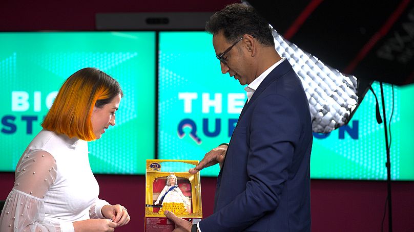 Sanjay Luthra, EMEA Managing Director at Mattel shows Hannah Brown a special edition Barbie on The Big Question