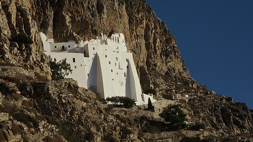 Reflect at the 10th-century cliffside monastery of Panagia Hozoviotissa, Amorgos.